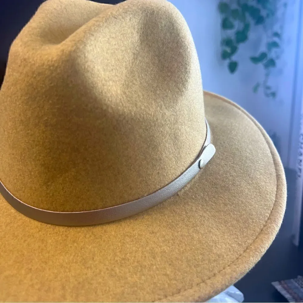 Camel Panama Fedora Hat Wide Brim Felt Hat Vegan Stylish Boho Fashion
